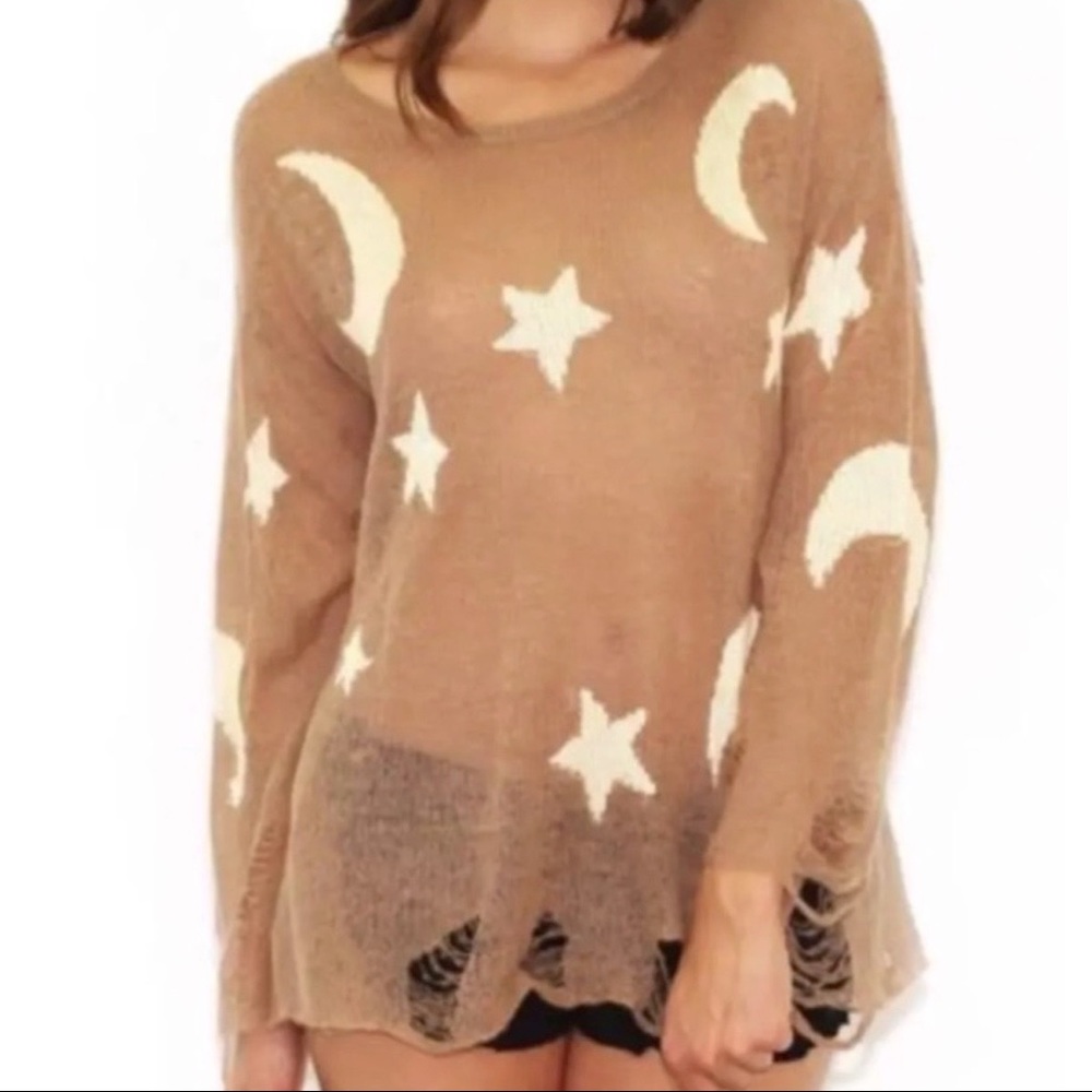 Wildfox distressed moon stars sweater small
